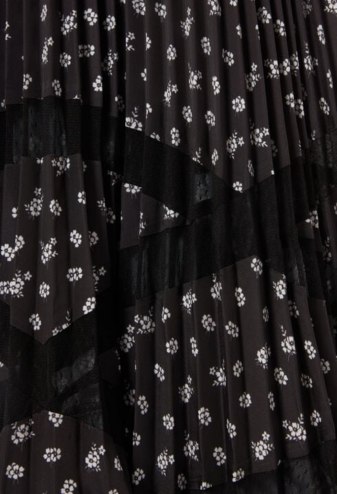 Asymmetric Floral Pleated Skirt