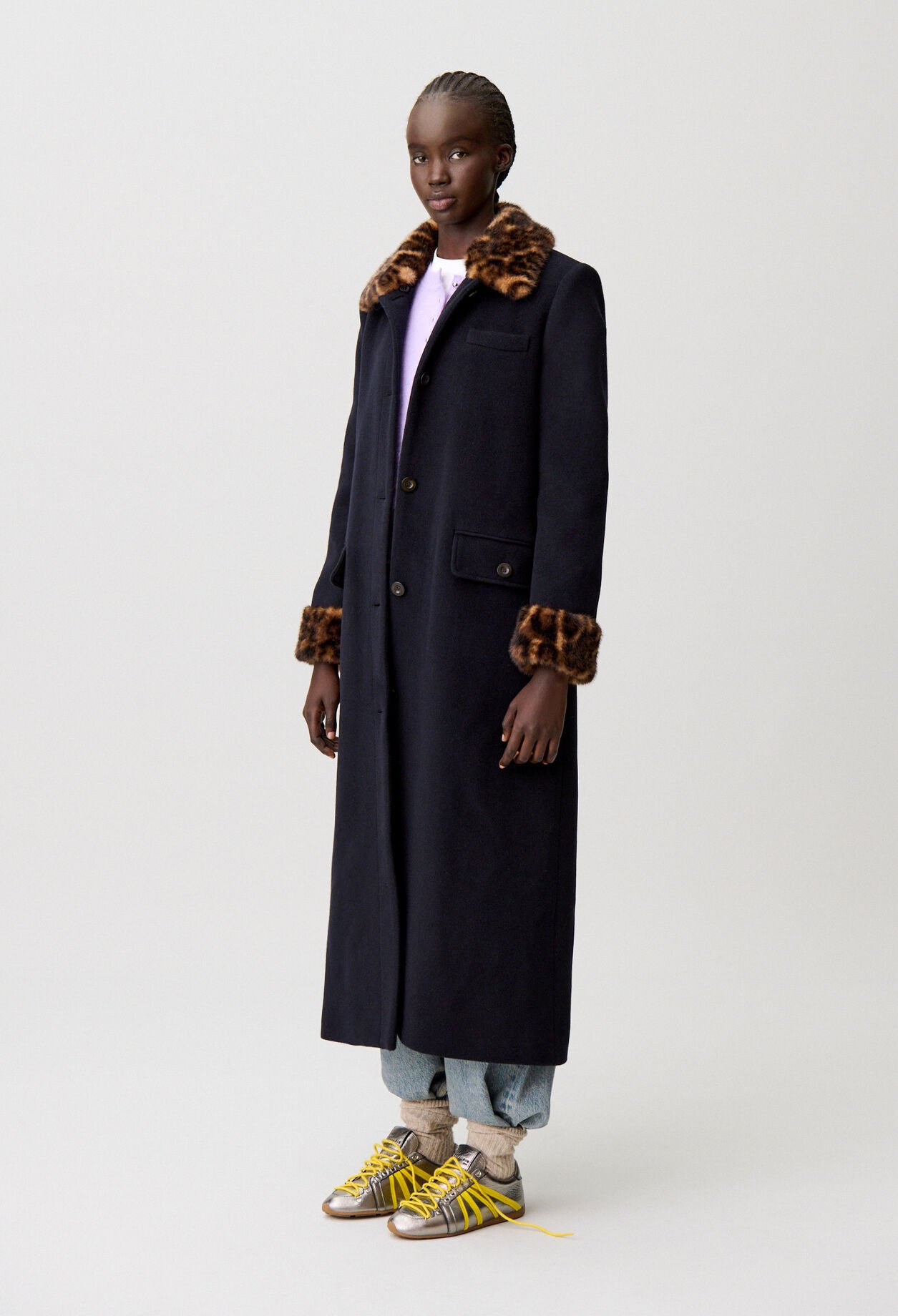 Long leopard-print wool coat