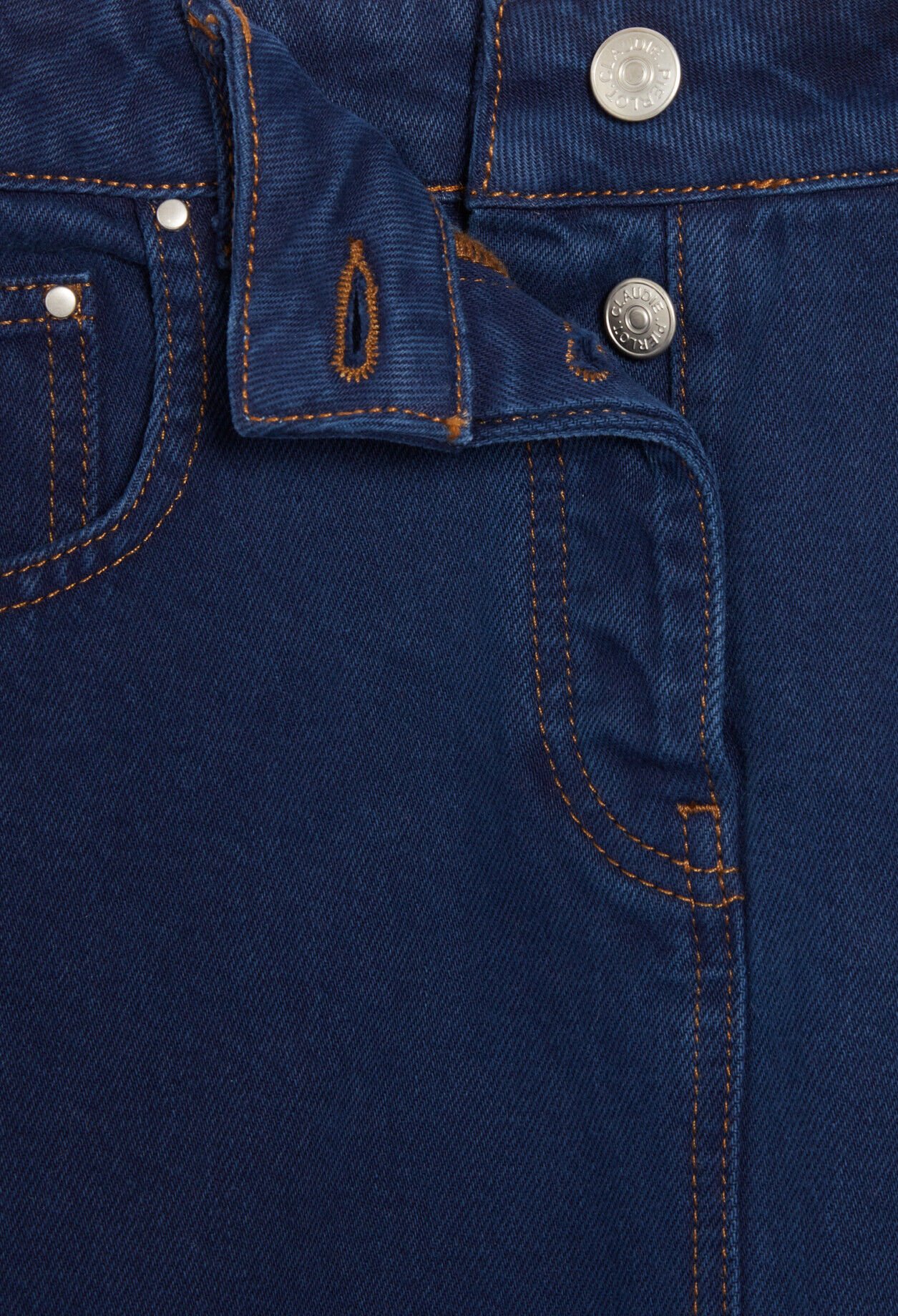 Blue denim midi skirt