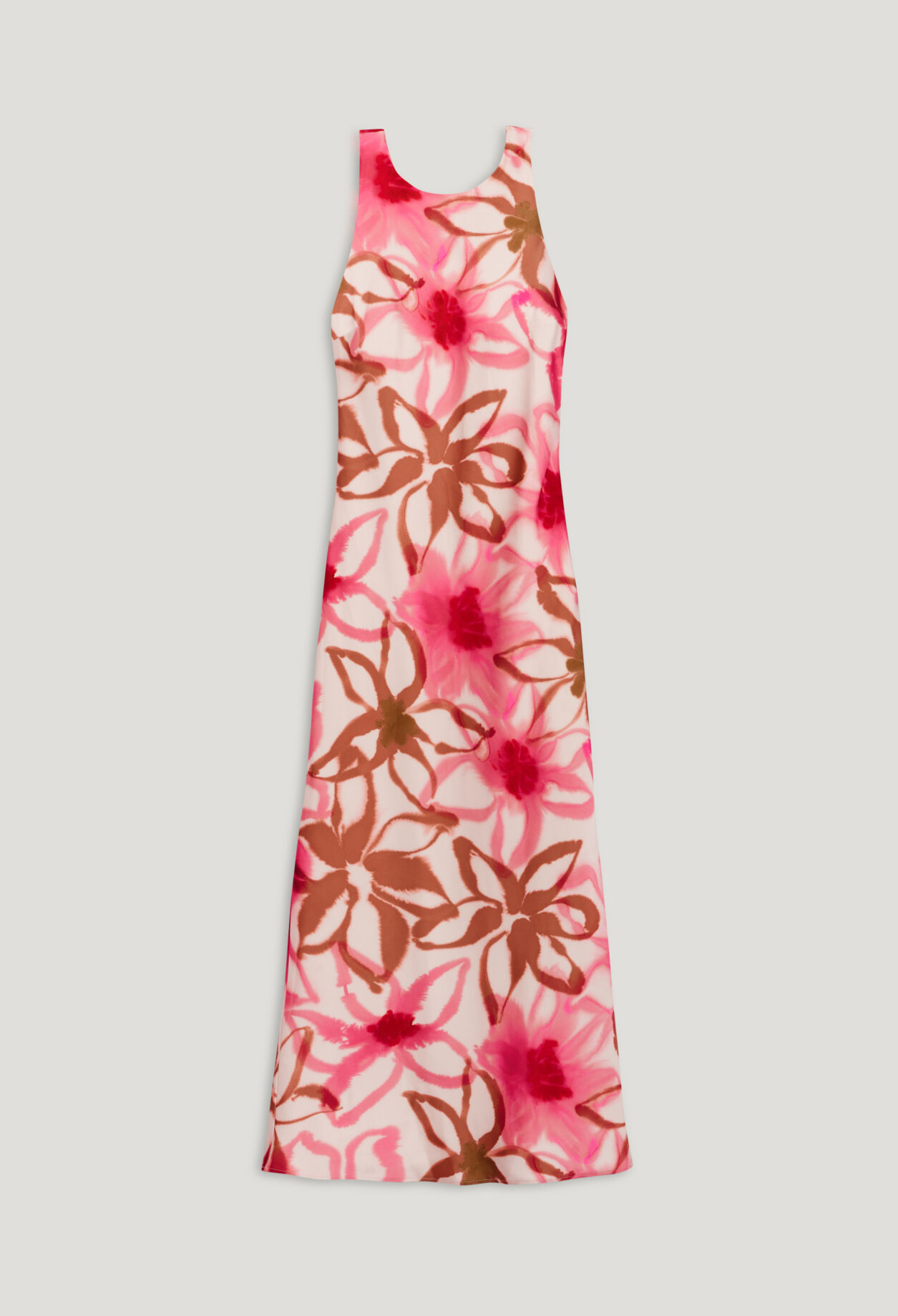 Long printed satin-effect dress