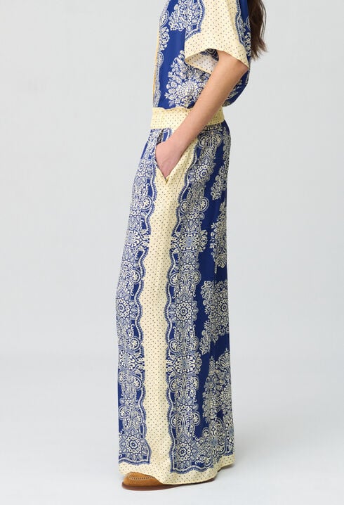 Wide-Leg Fluid Print Trousers