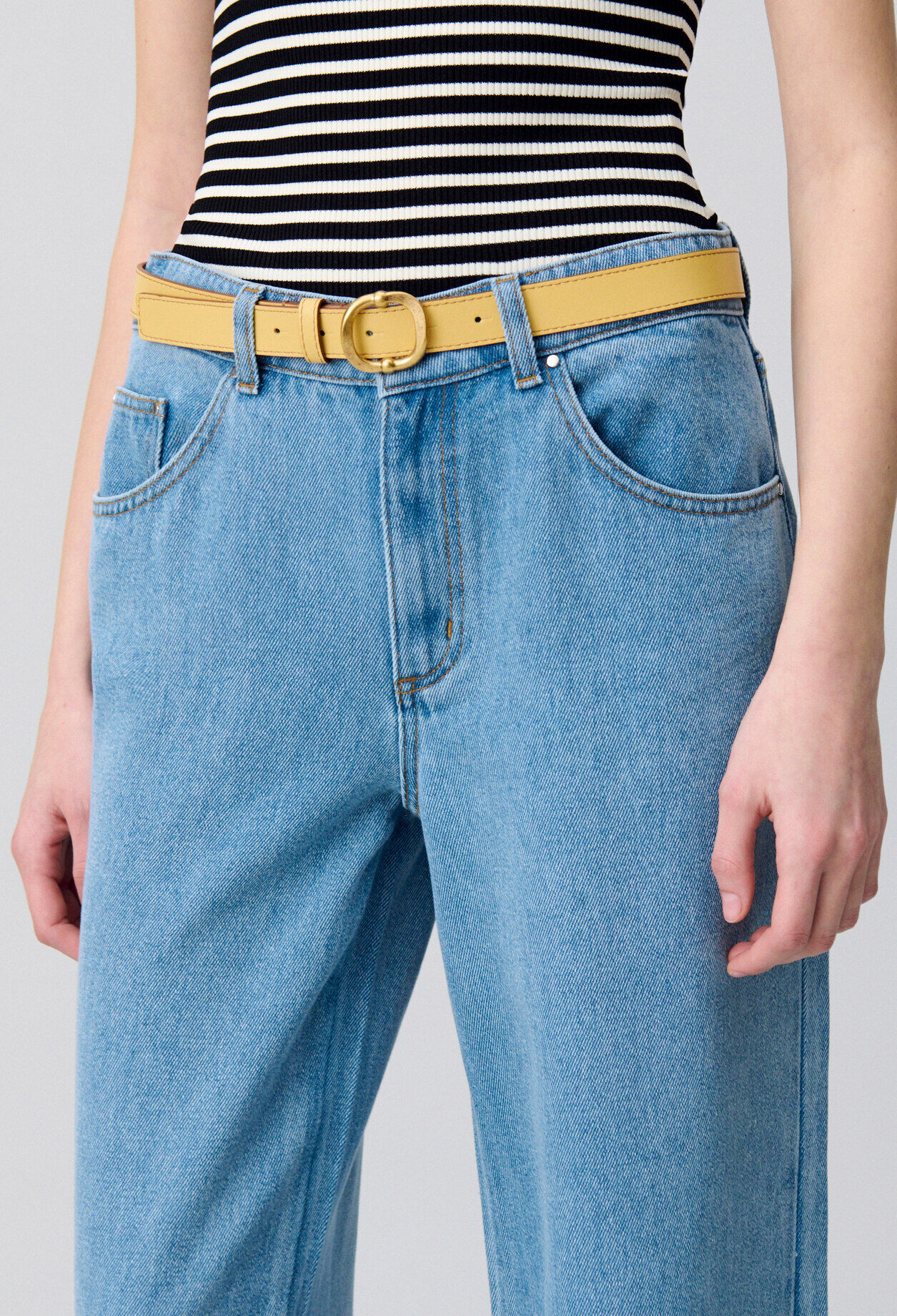 Leather belt gold buckle