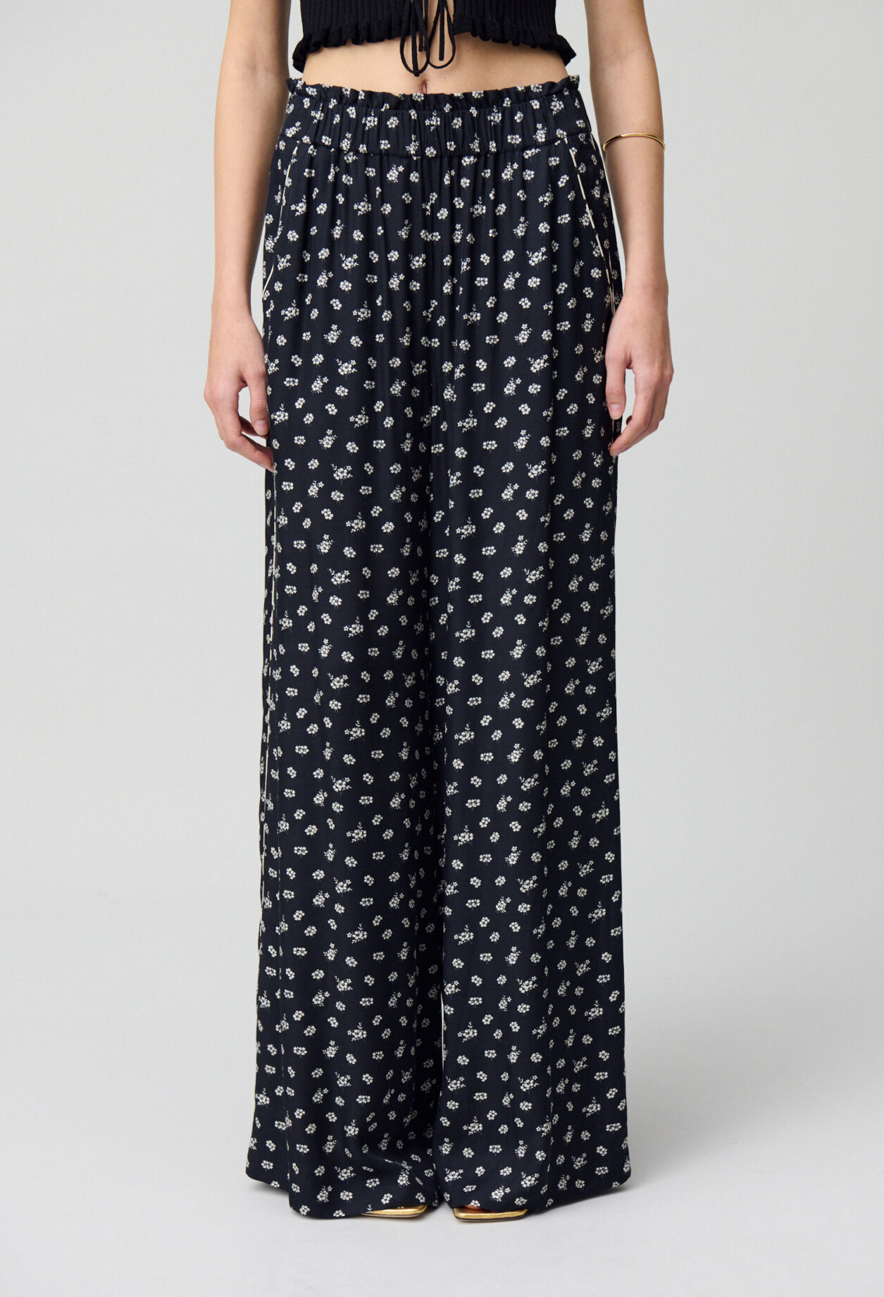 Wide-Leg Fluid Print Trousers