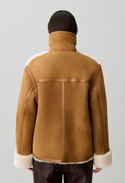 Shearling jacket leather collar