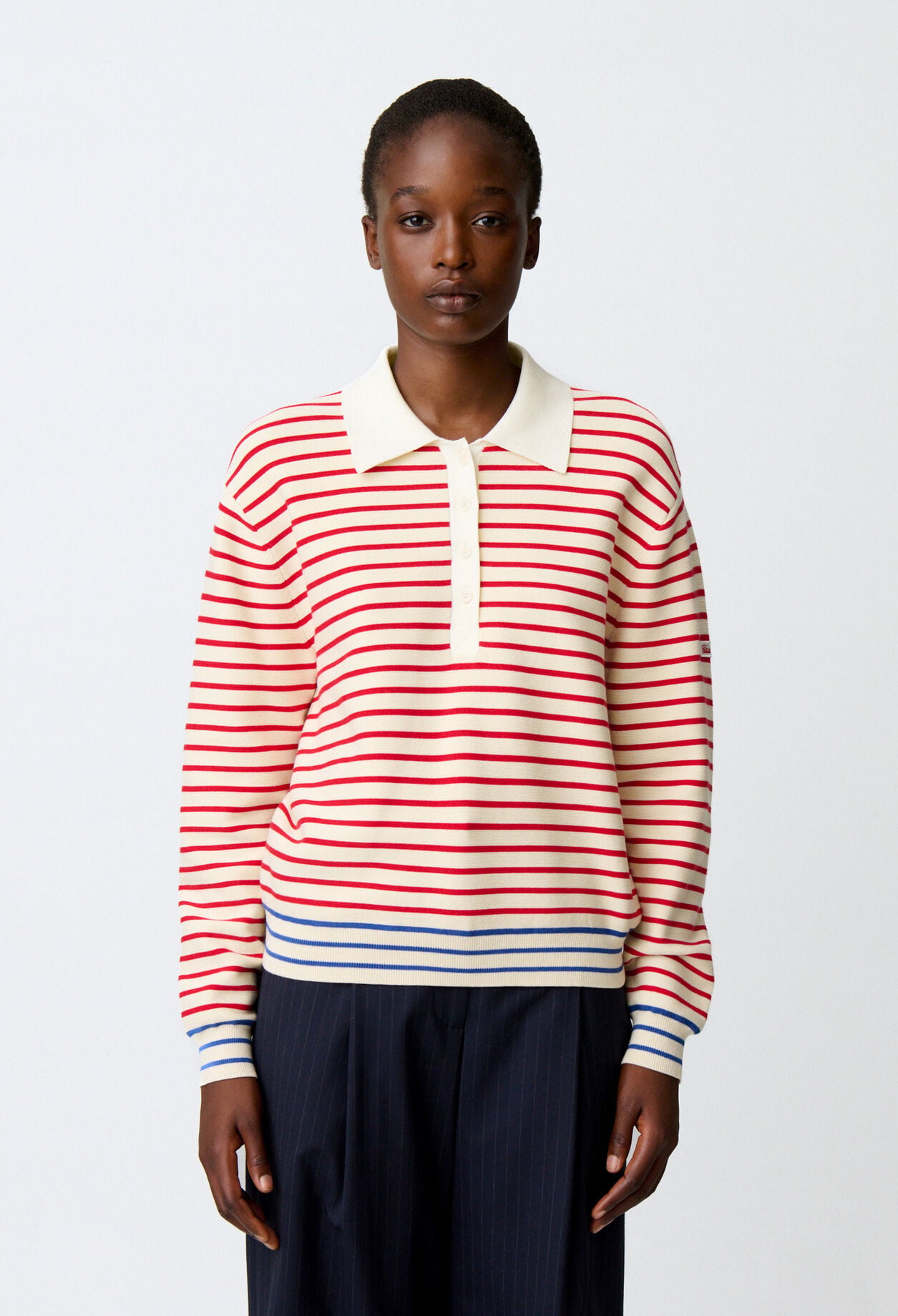 Striped polo neck jumper