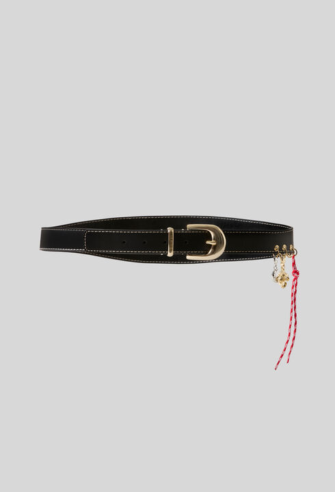 Leather eyelet belt with charms