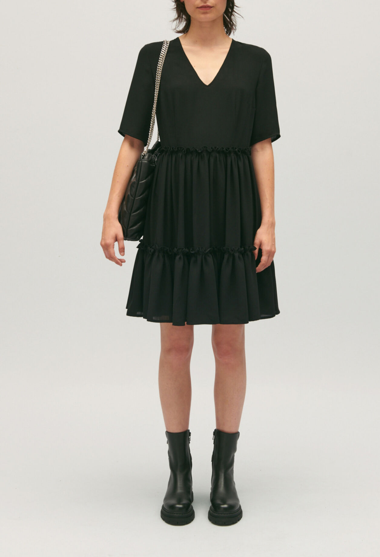 Short black ruffled dress