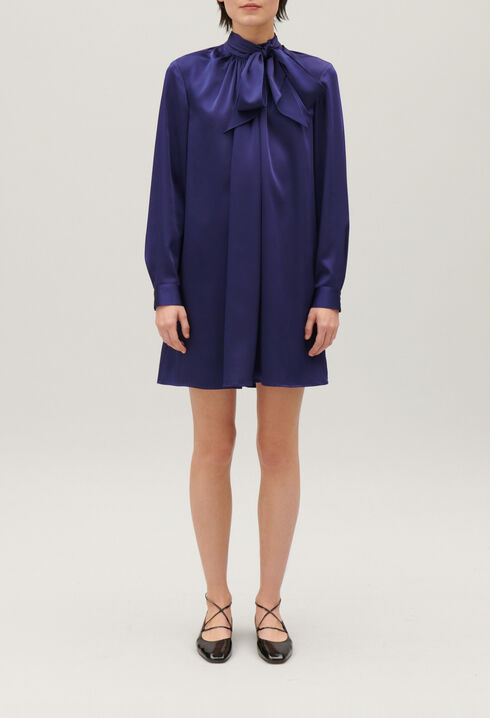 Short indigo pussy bow dress