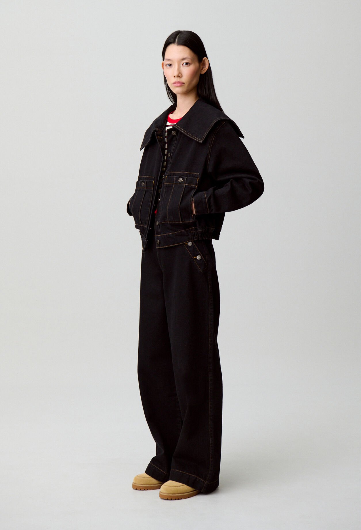 Contrast stitch black denim jacket 