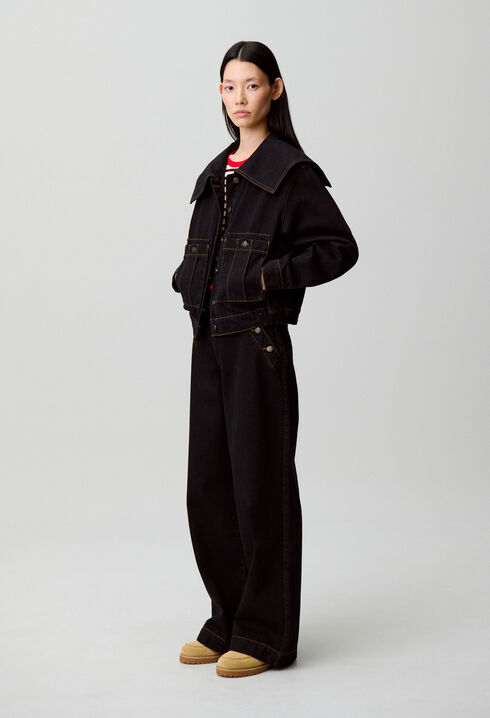 Contrast stitch black denim jacket 