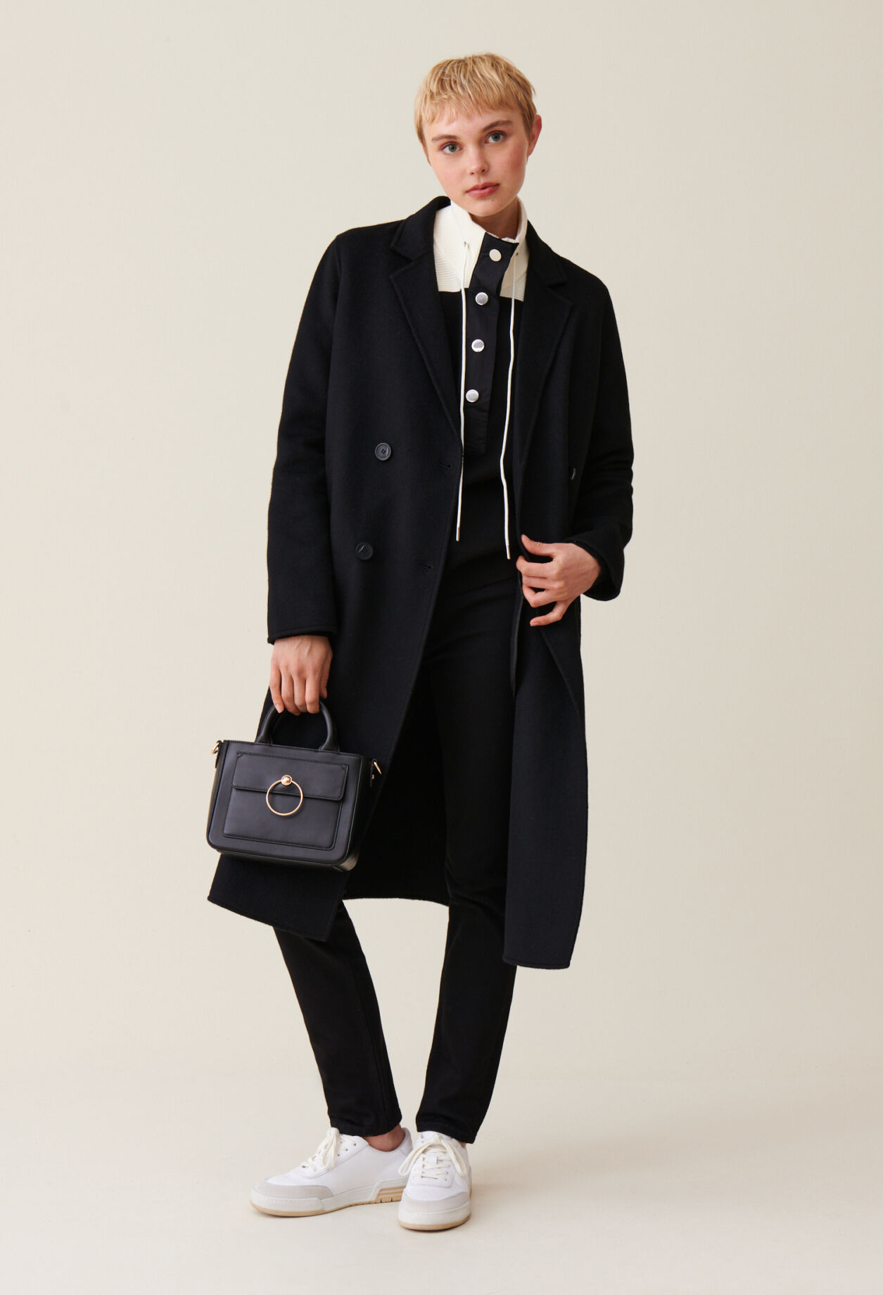 Black straight mid length coat