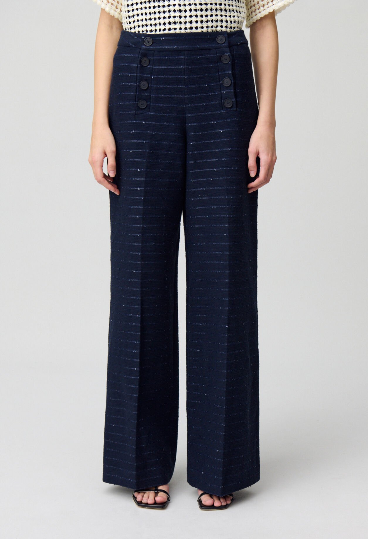 Striped straight cut trousers