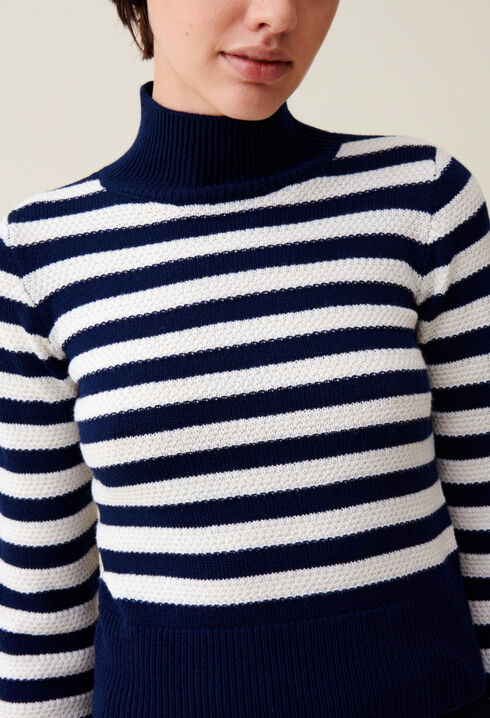 High-neck striped jumper