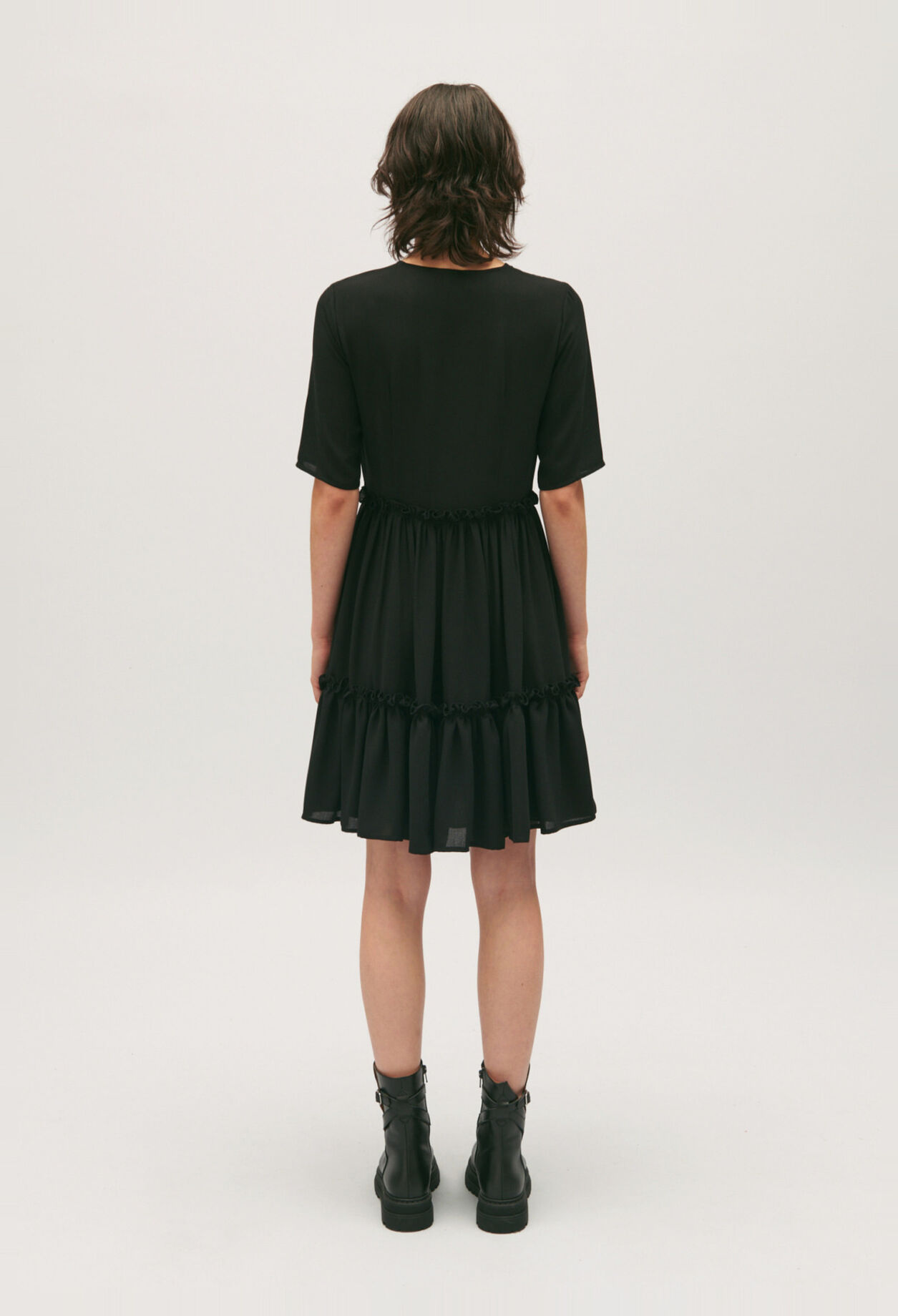 Short black ruffled dress
