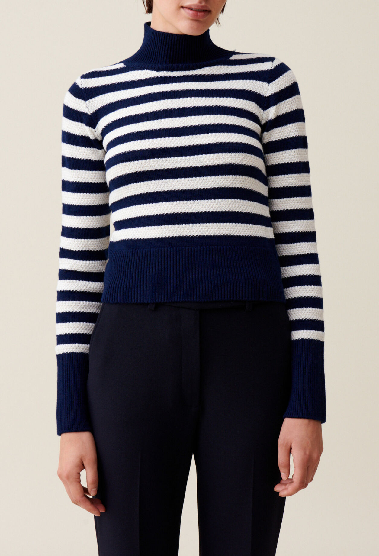 High-neck striped jumper
