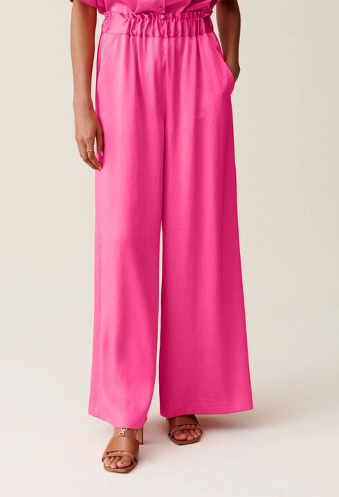 Wide-leg trousers with smocked waistband