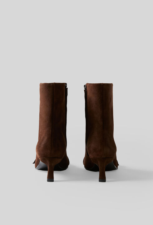 Suede ankle boots with gold buckle
