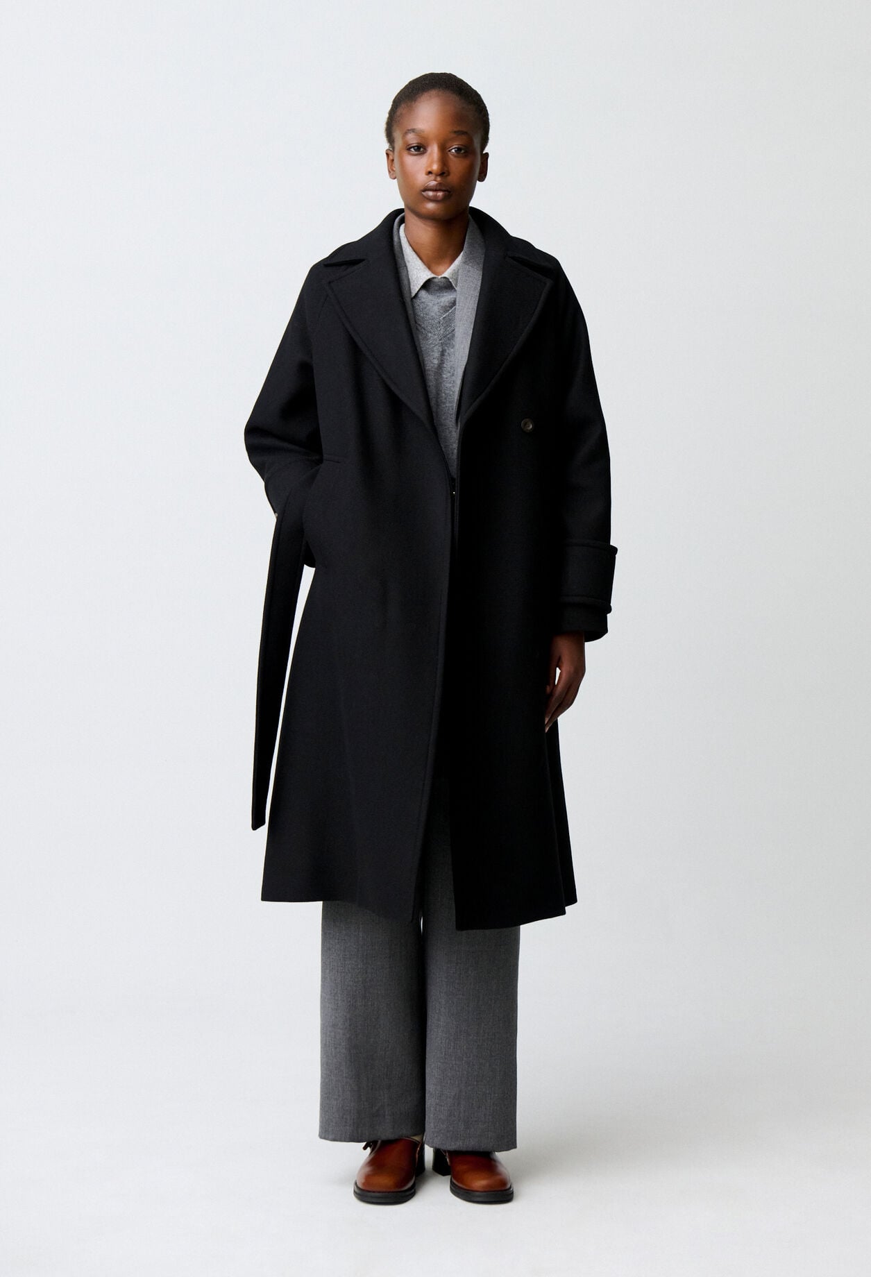 Mid-length wool blend coat