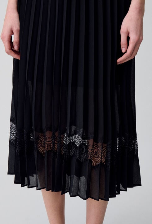 Twist black bi-material midi dress 