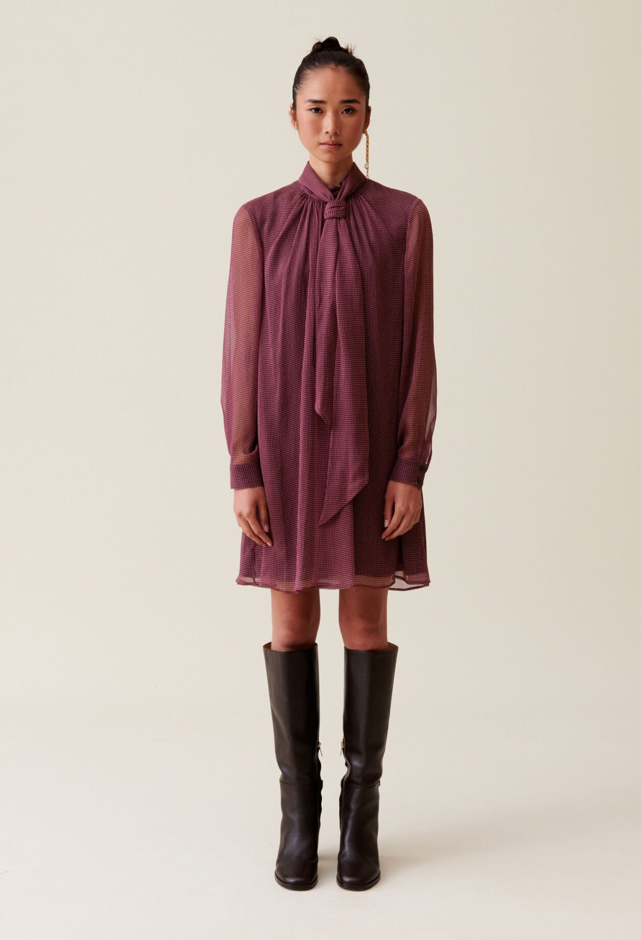 Flowy Dress with Tie Neck