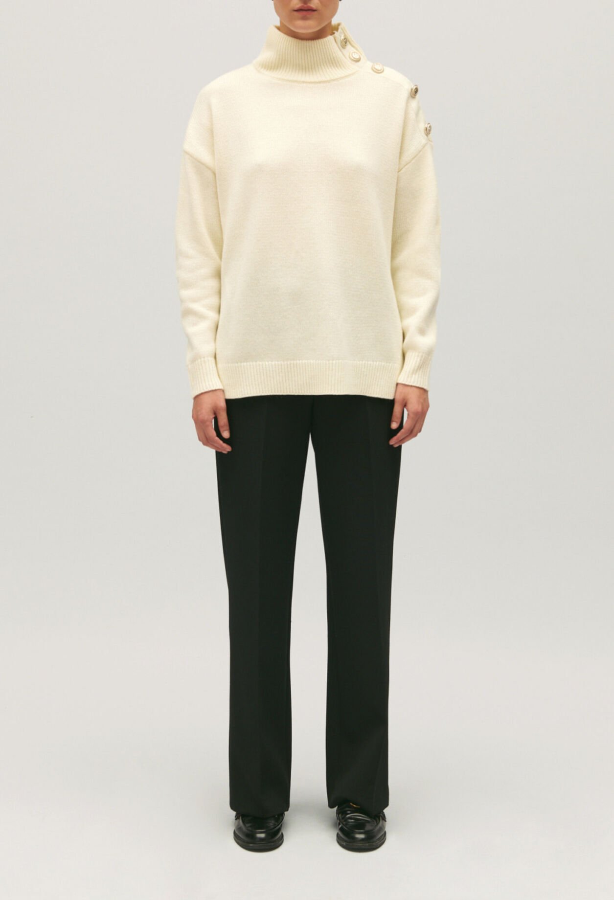 Ecru wool jumper with high neck