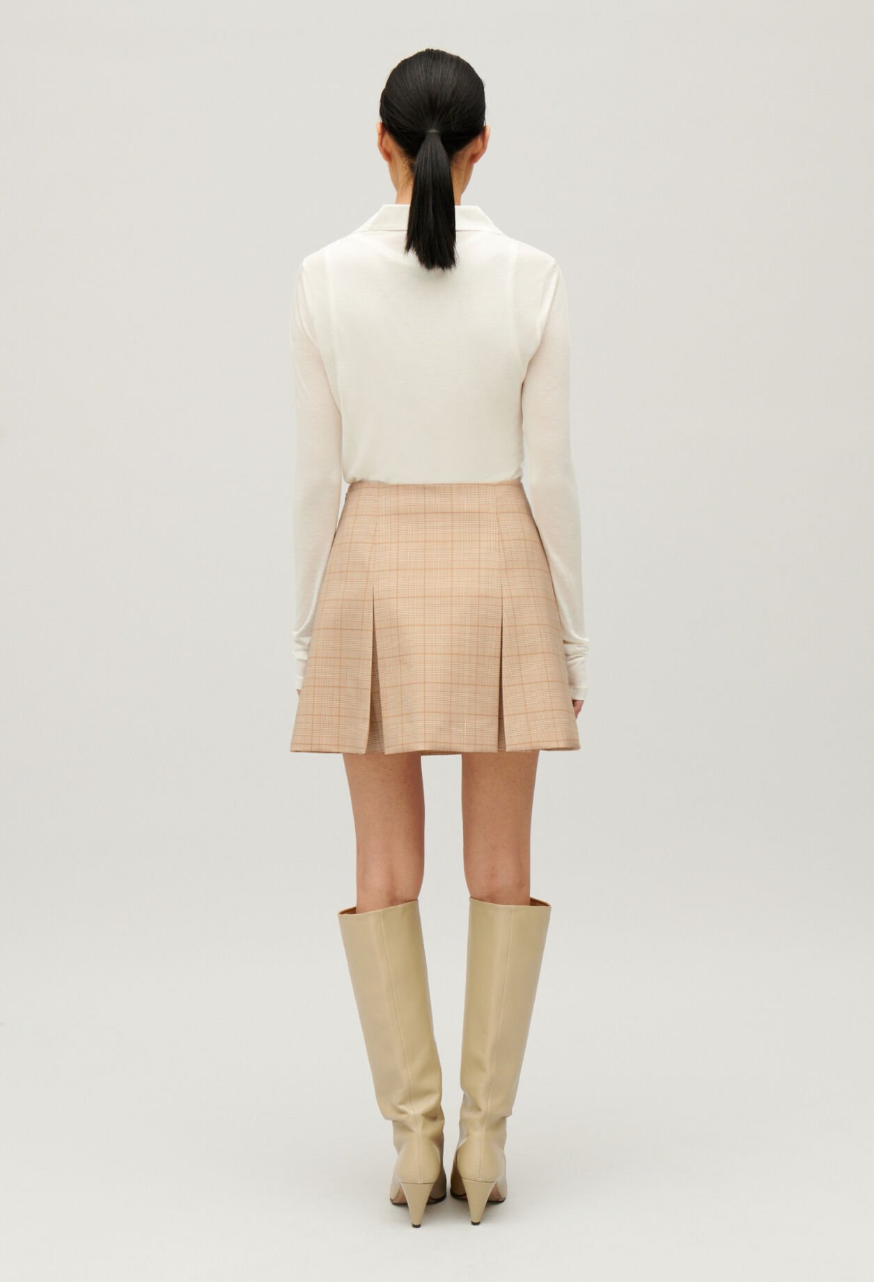 Beige checked A-line skirt