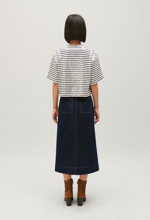 Striped T-shirt with two-tone sequins