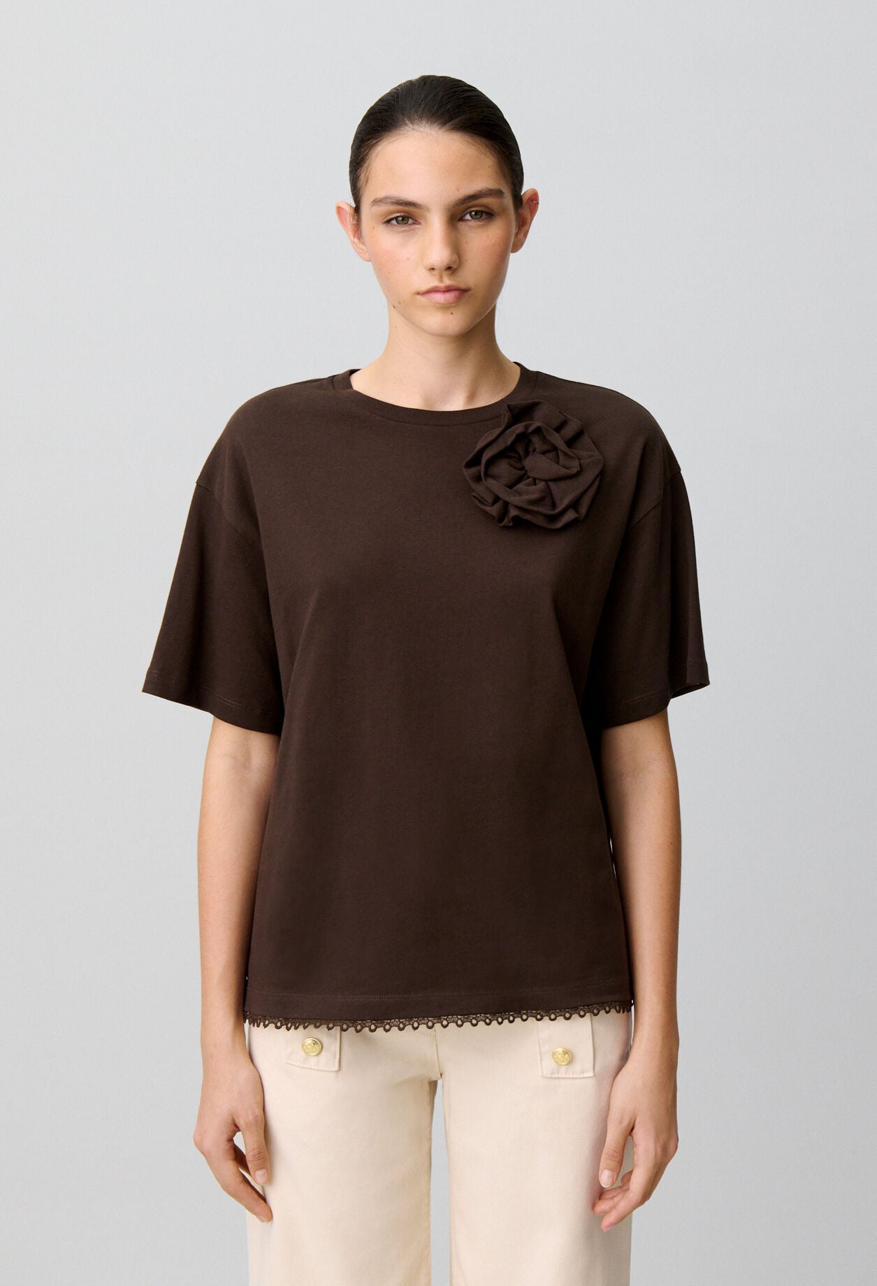 Tonal floral jersey T-shirt