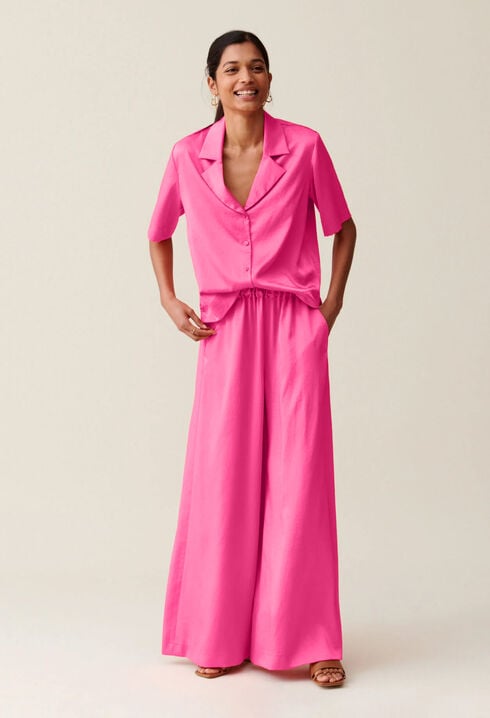 Wide-leg trousers with smocked waistband