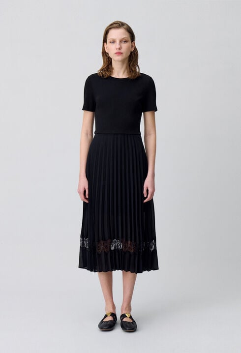 Twist black bi-material midi dress 