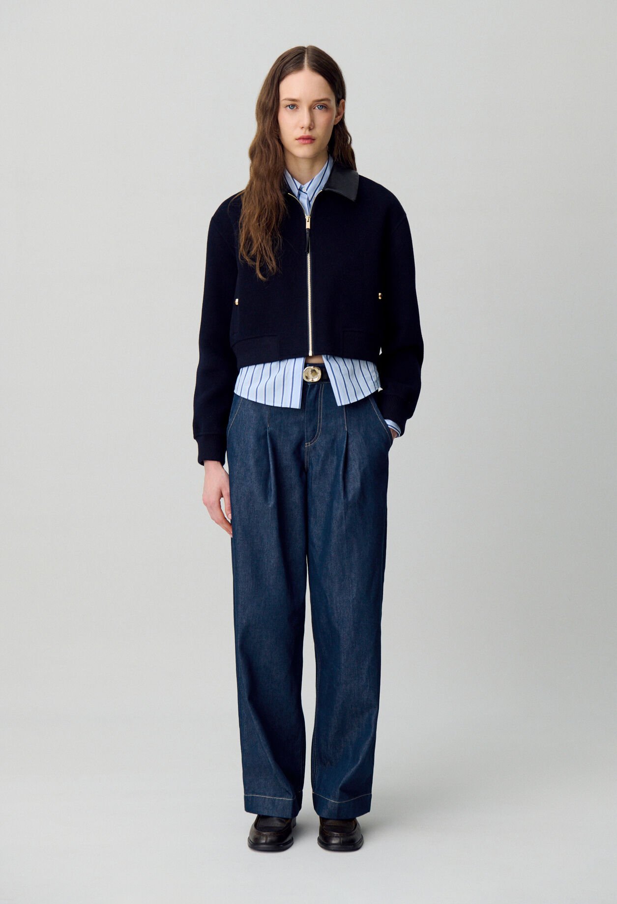 Raw denim straight-cut jeans