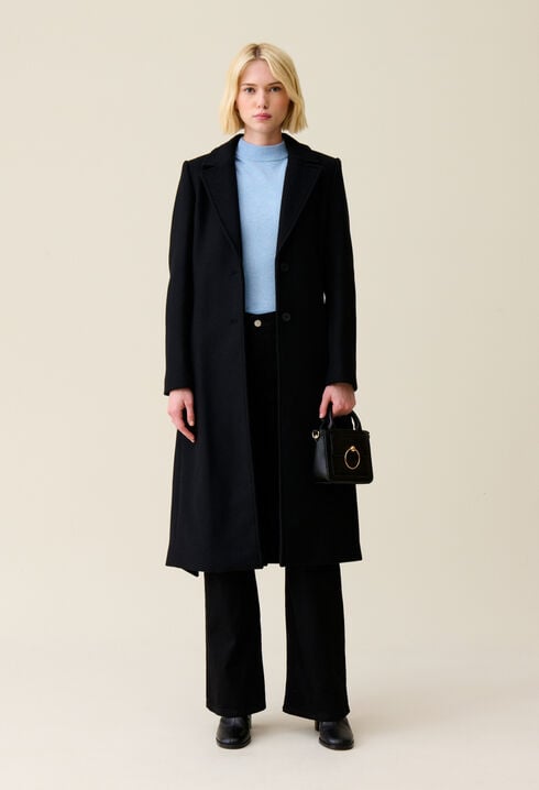 Long belted navy coat