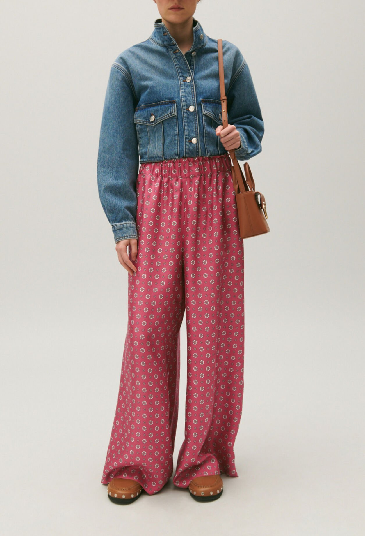 Printed satin trousers