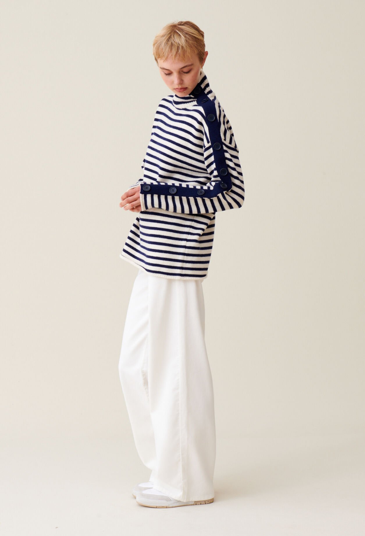 High-neck striped jumper