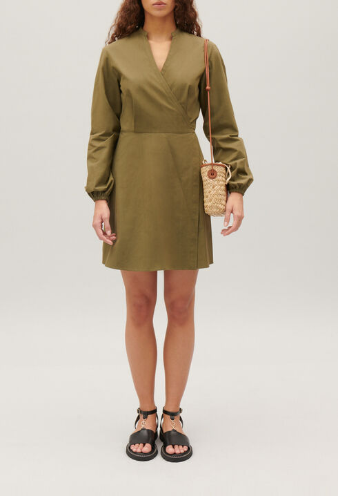 Short wrap dress with mandarin collar