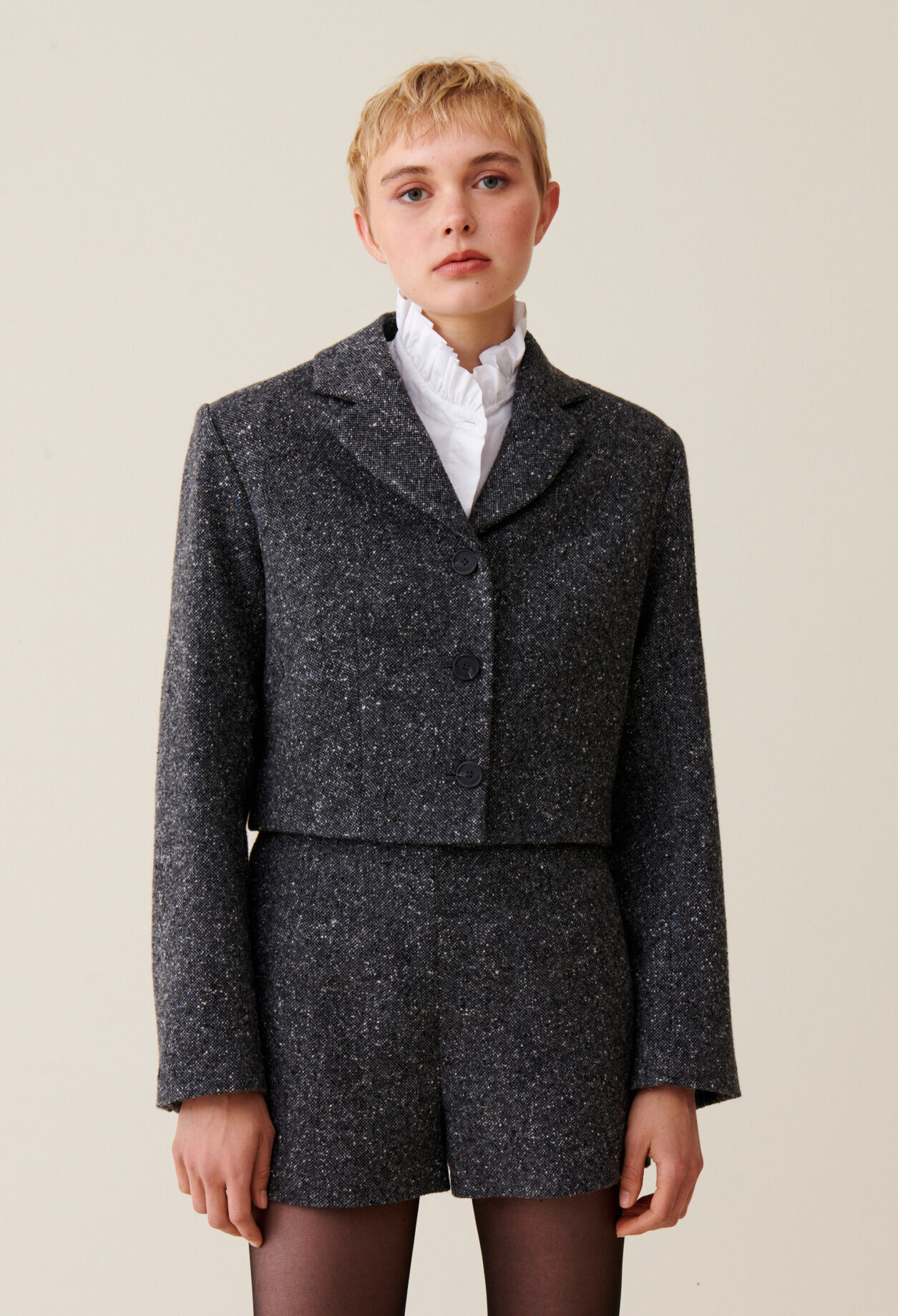 Grey tweed mixed wool blazer for women | Claudie Pierlot