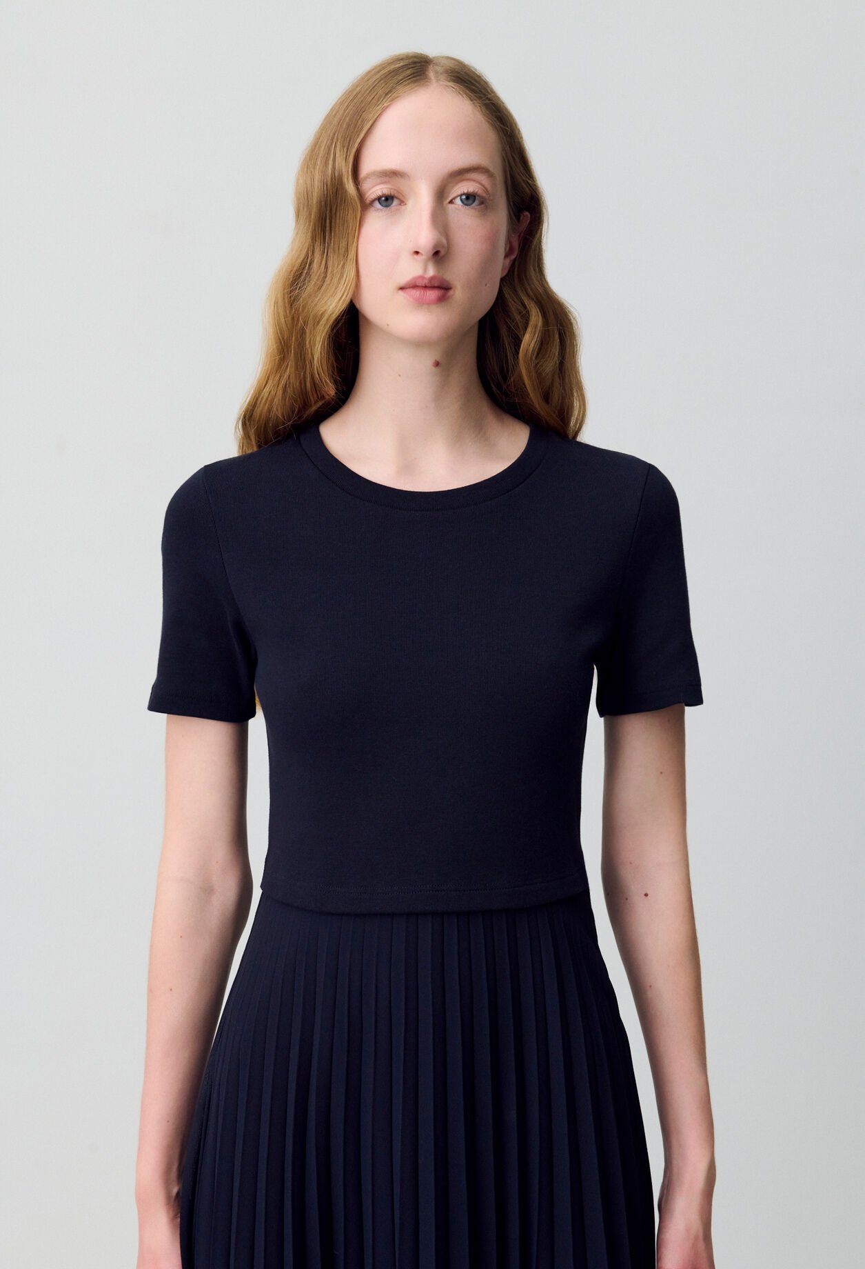 Black and navy bi-material dress 