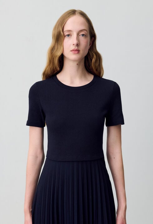Black and navy bi-material dress 
