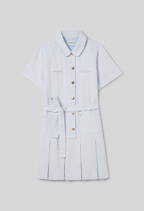 Short Pleated Denim Dress