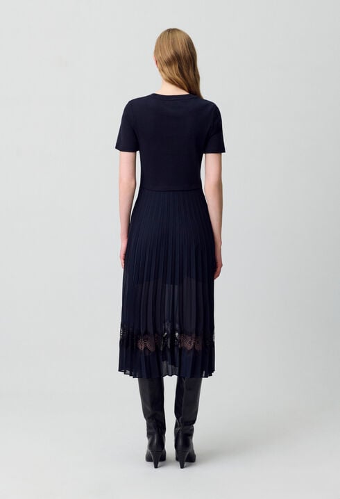 Black and navy bi-material dress 
