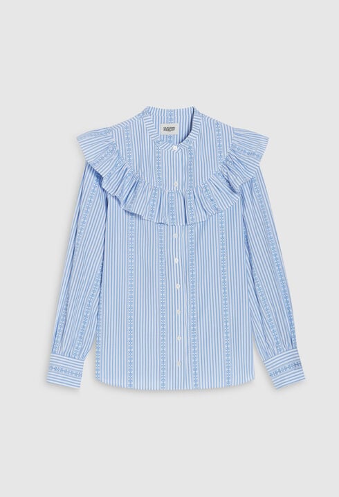 Blue long-sleeved ruffle shirt