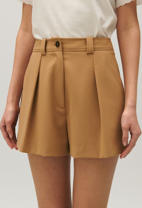 High-waisted camel shorts