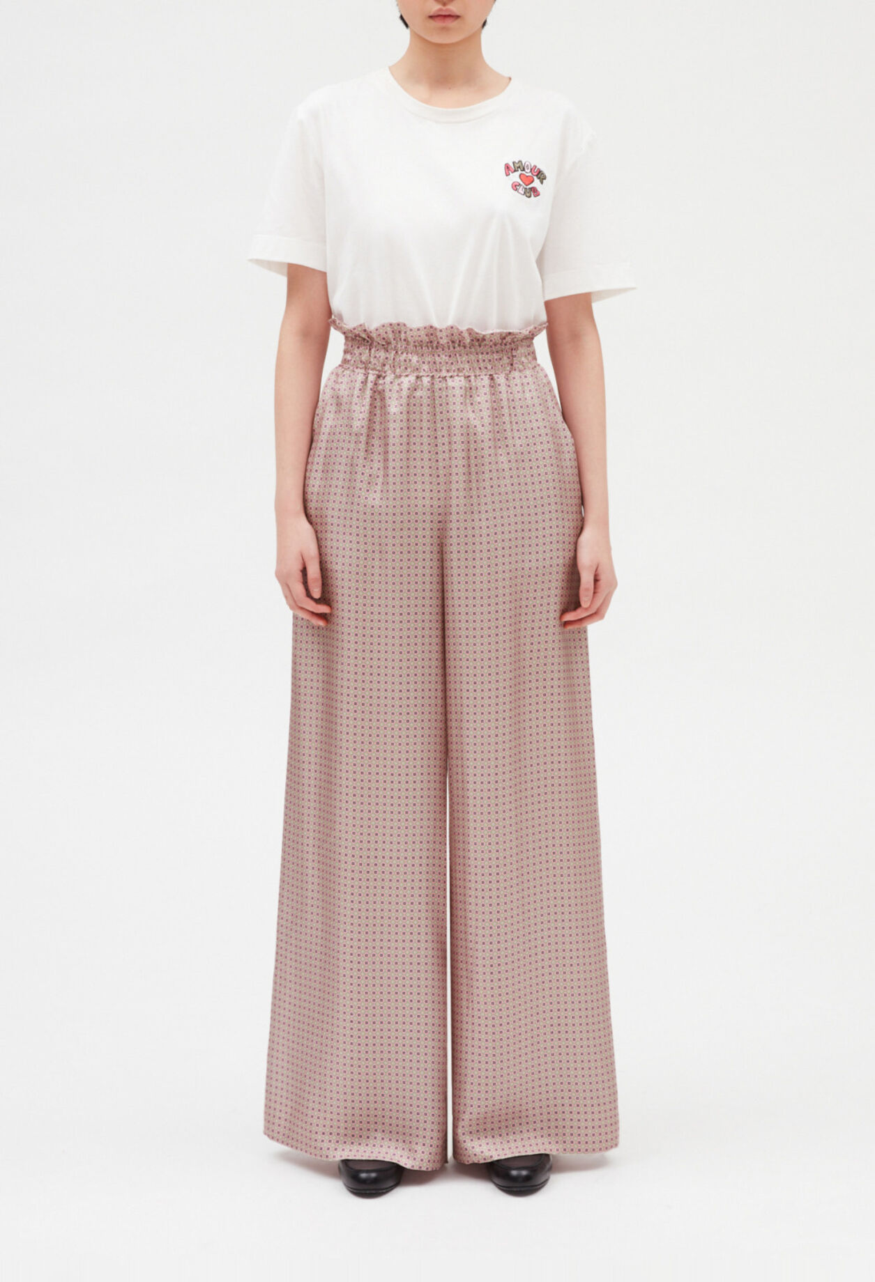 Loose pink silk trousers