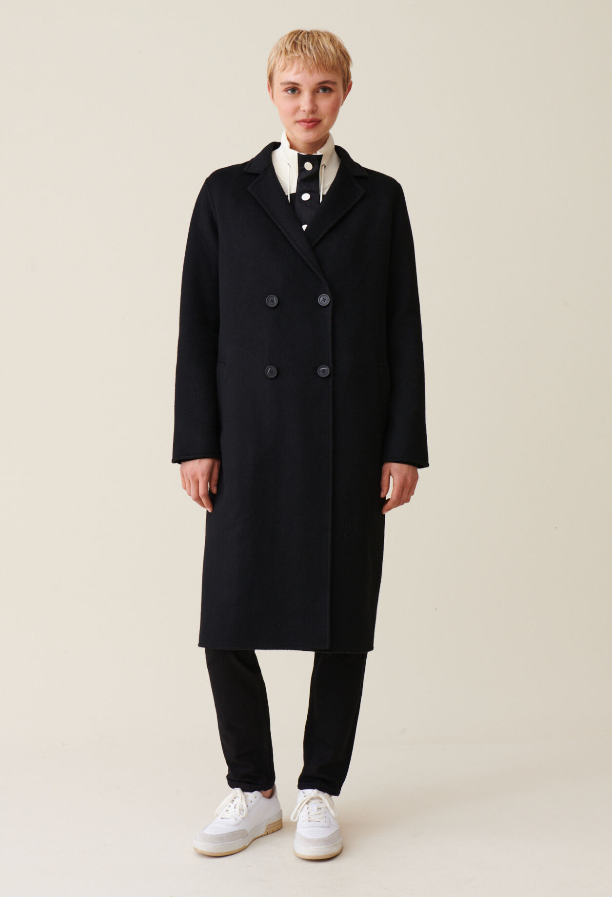 Black straight mid length coat for women Claudie Pierlot
