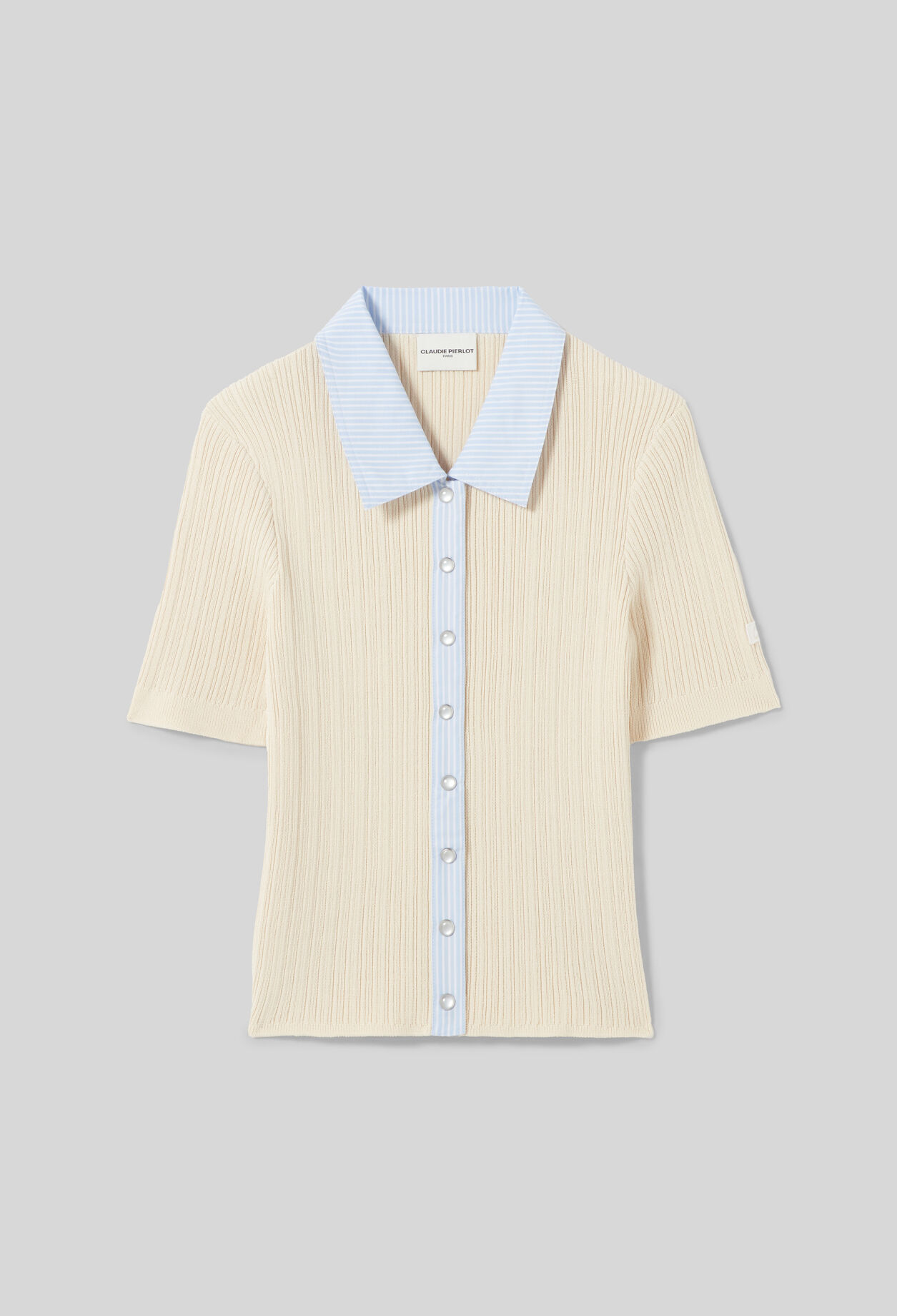 Striped bi-material cardigan