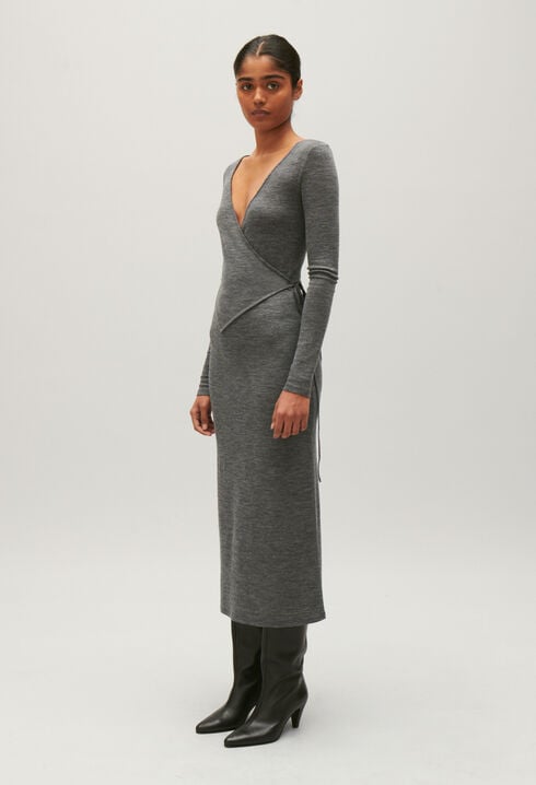 Light grey wool jersey midi dress