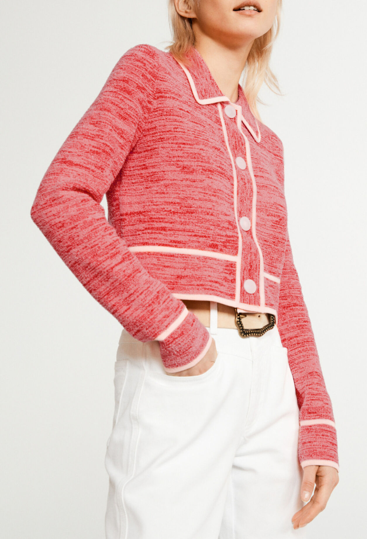 Mottled cardigan with piping