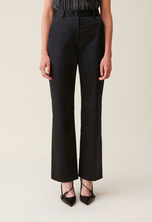 Black slim satin trousers