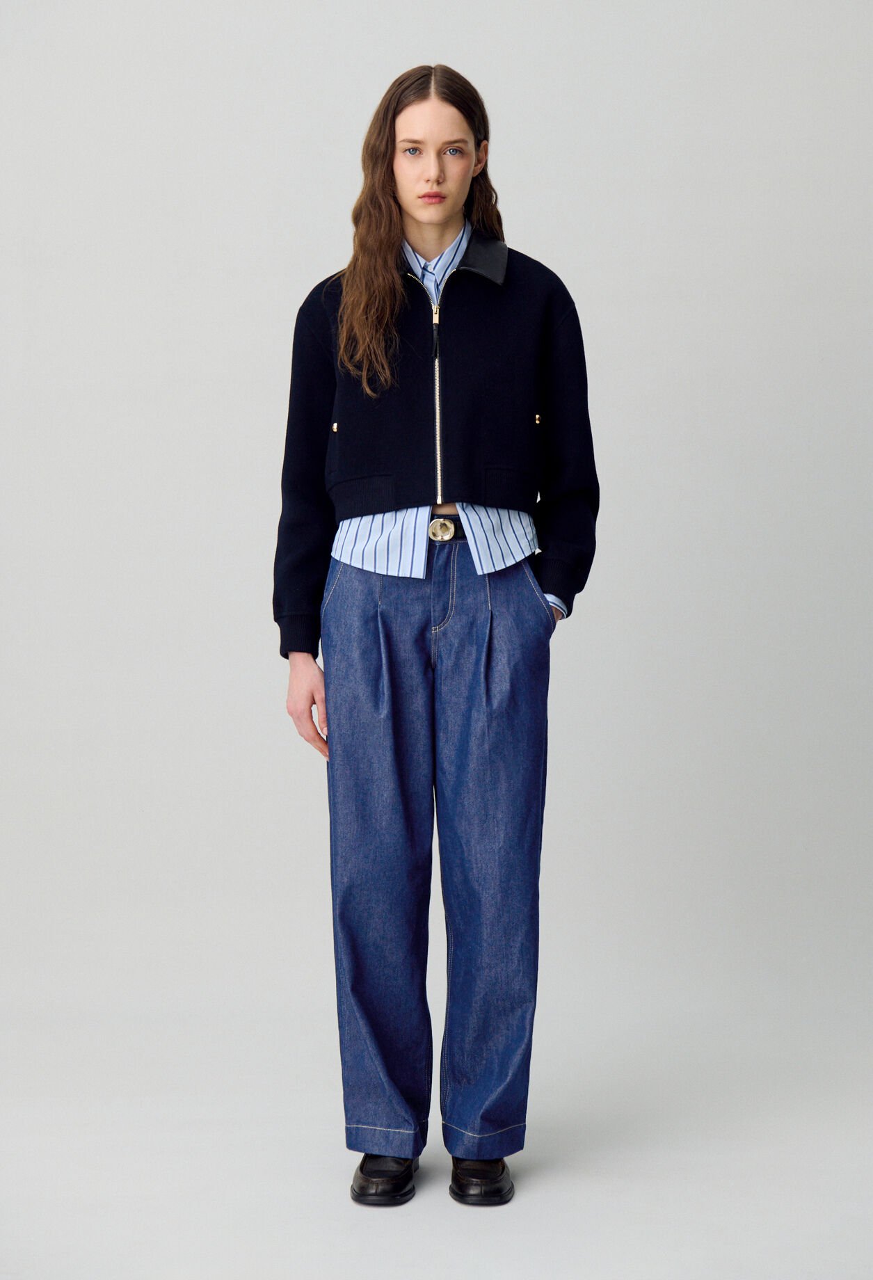 Raw denim straight-cut jeans