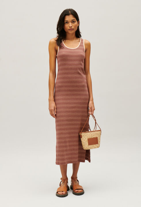 Brown stripy knit maxi dress